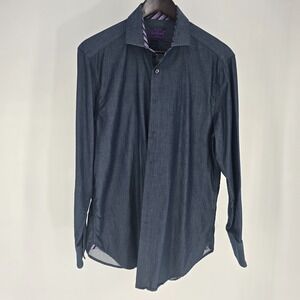 Michelsons London Mens Button Down Shirt Blue Size M Micro Dot Long Sleeve